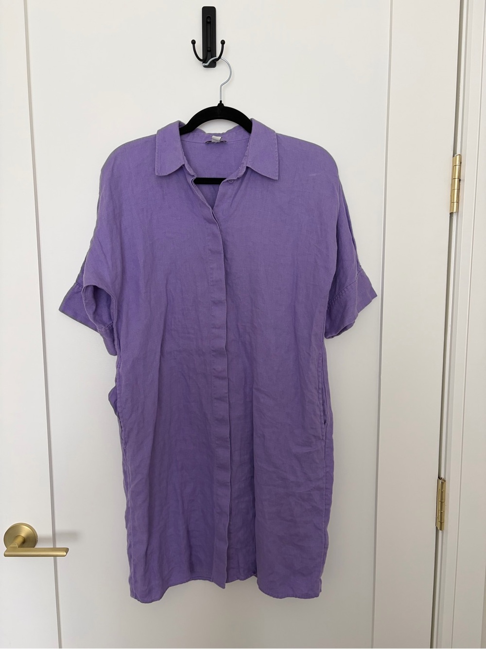 COS Lavender Short-Sleeve Button-Front Linen Shirt Dress